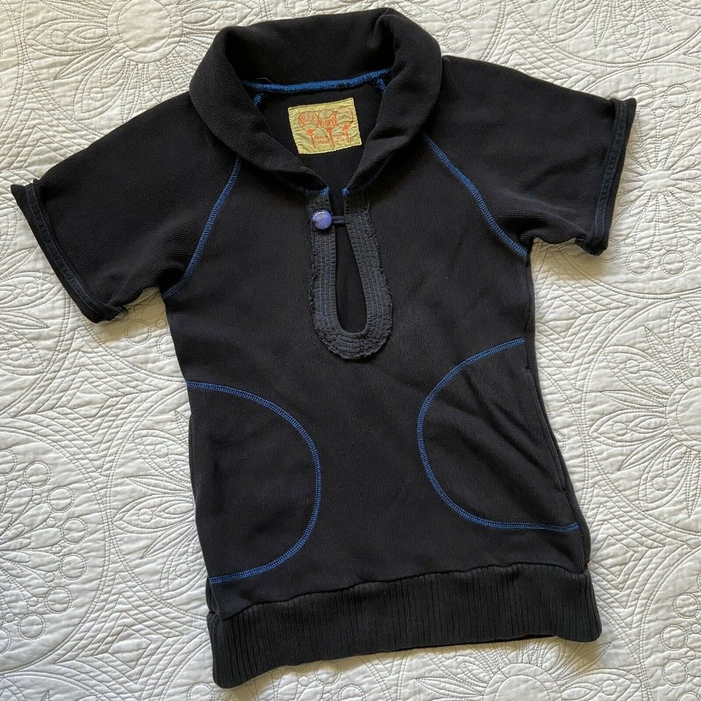 FREE PEOPLE Black/Blue Keyhole Pullover Sweater Top
